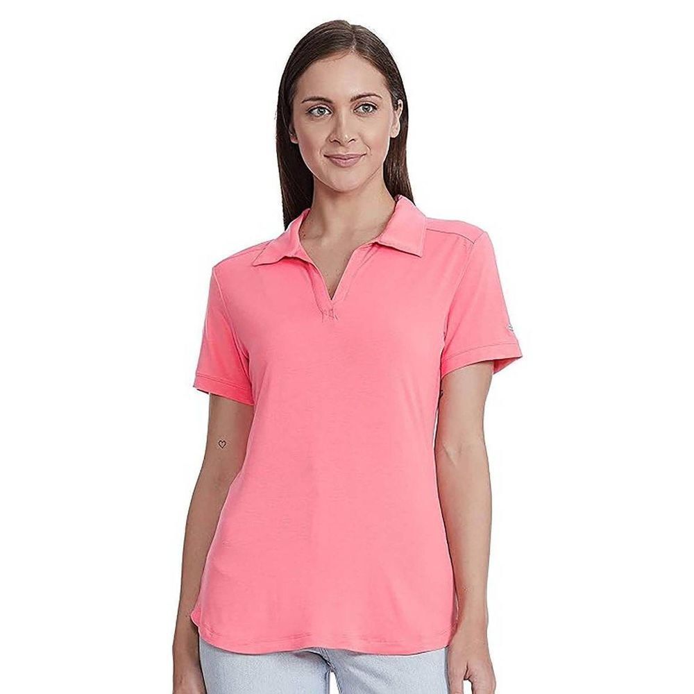 🐞Columbia Pink Omni-Freeze Collared Vneck Short Sleeve Top Medium